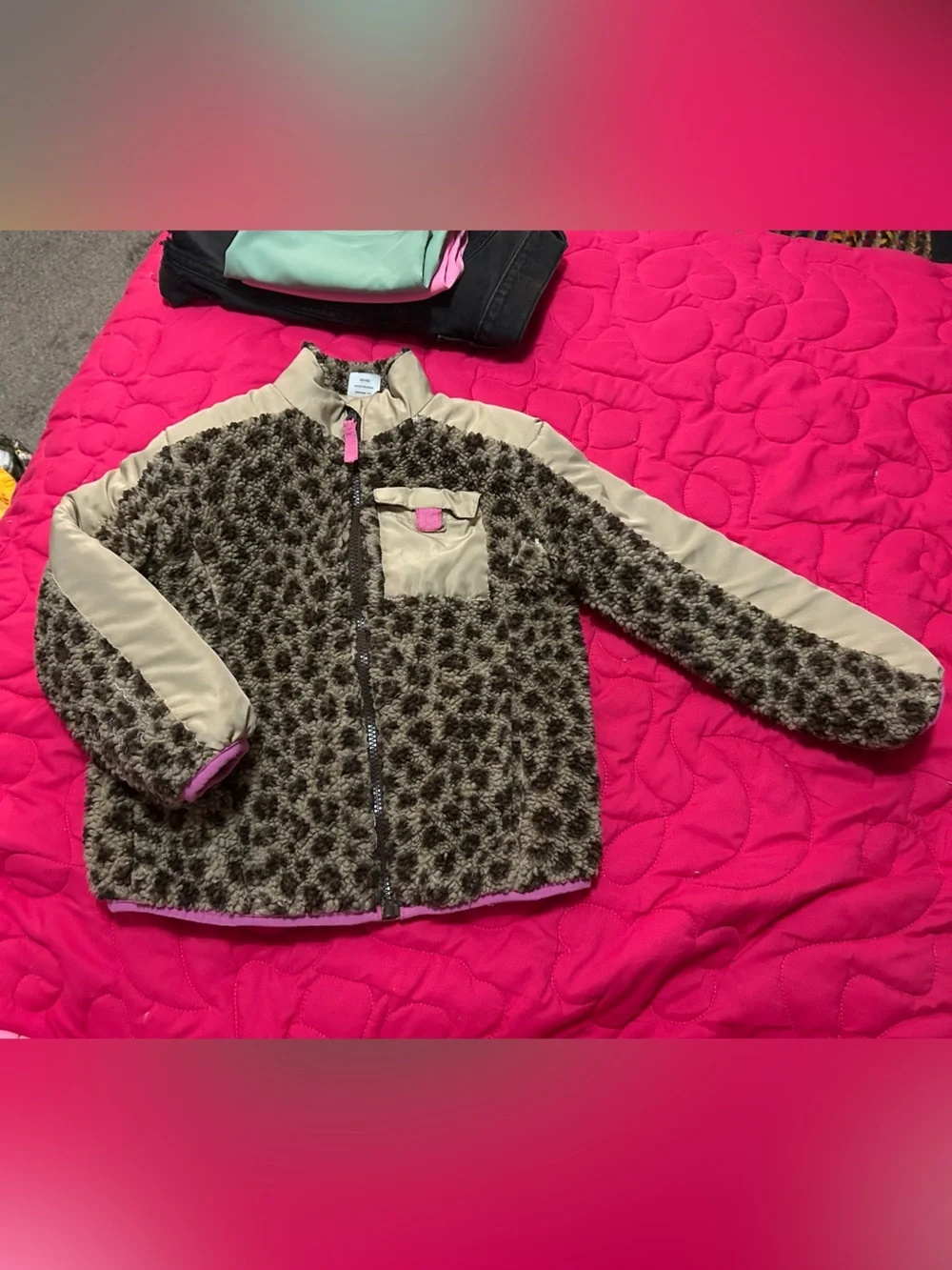 KIDS LEOPARD PRINT FLEECE JACKET